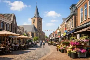 Winkelstraat in het centrum van Barneveld met geopende winkels overdag