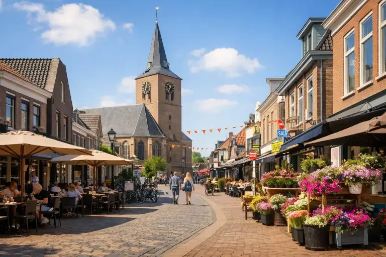 Winkelstraat in het centrum van Barneveld met geopende winkels overdag