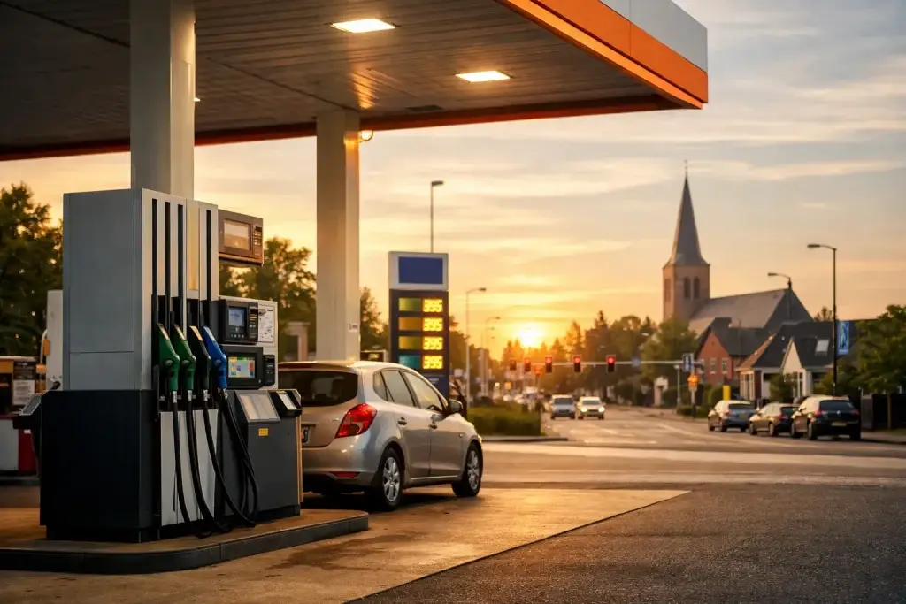 Tankstation in Barneveld overdag met meerdere pompen