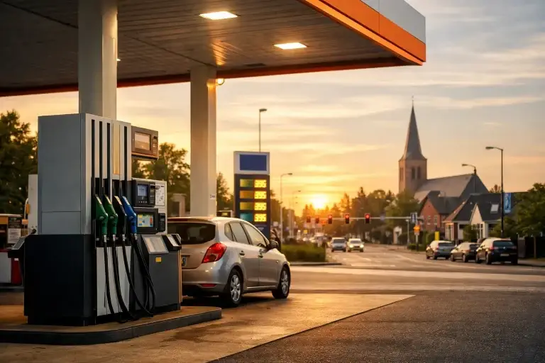 Tankstation in Barneveld overdag met meerdere pompen