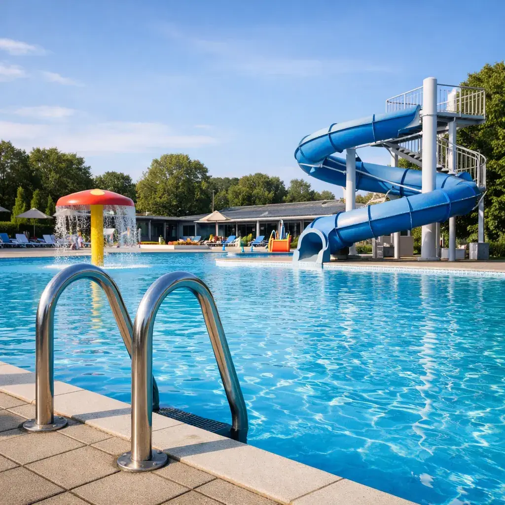 Overdekt zwembad in Barneveld met lege zwem­banen overdag