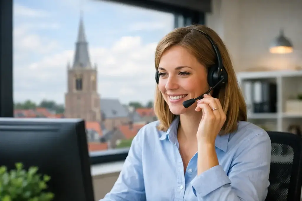 Medewerker helpt klant aan servicebalie in Barneveld