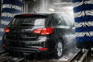 Auto in moderne wasstraat in Barneveld overdag