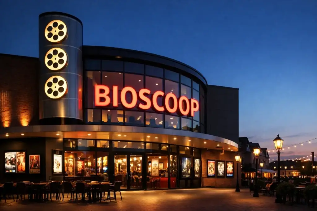 Moderne bioscoopgebouw in Barneveld overdag